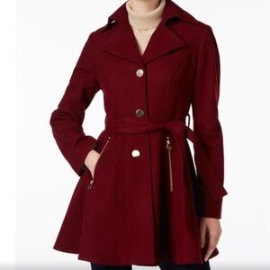 INC International Concepts Burgundy Belted Peacoat